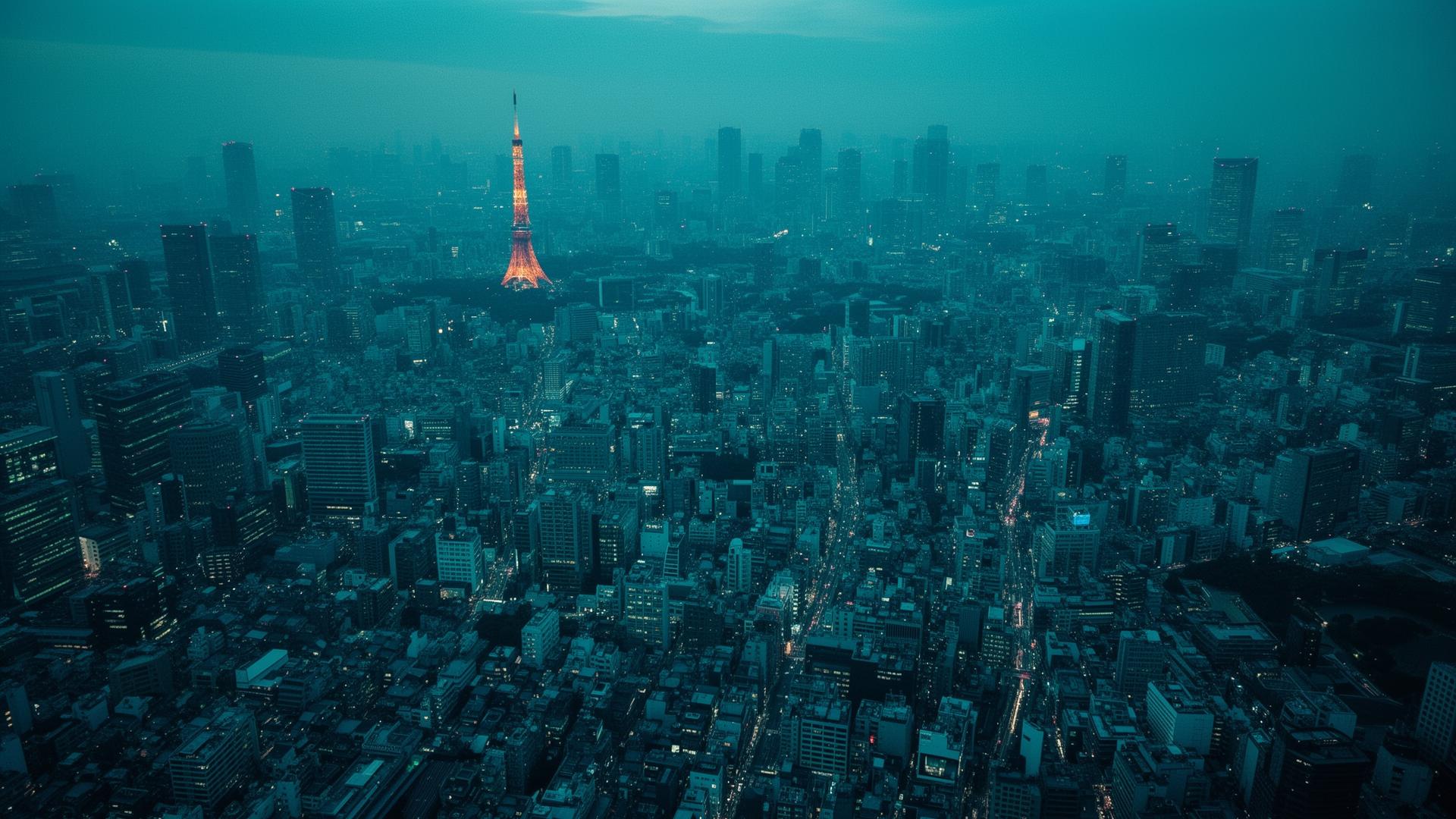 Aerial view of Tokyo at blue hour